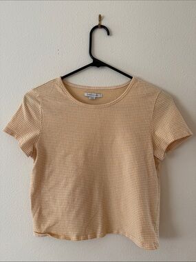American Eagle Outfitters Mustard Gingham Short Sleeve Tee